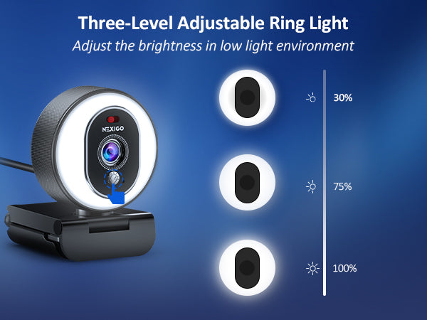 Using a ring light webcam with 3 adjustable brightness levels