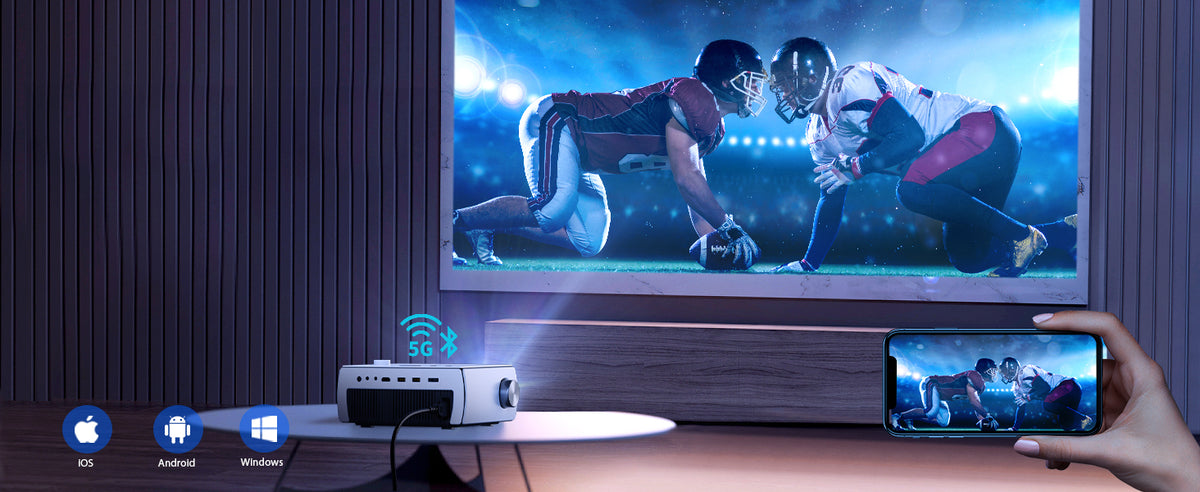 Effortlessly project your phone's football game on the wall using 5G wifi.