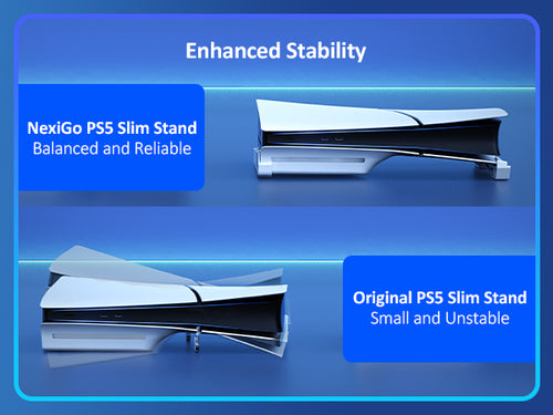 Nexigo's horizontal stand provides better stability than the original PS5 stand.