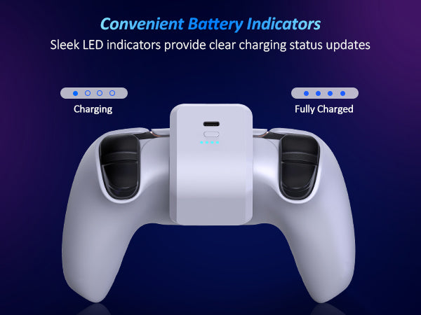The power bank features four LED indicator lights, providing clear visibility of the battery level.