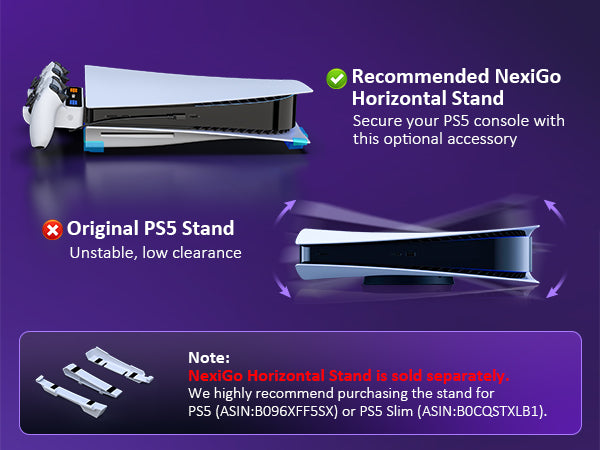 Paired with NexiGo Horizontal Stand, securely place your console in a horizontal position. 