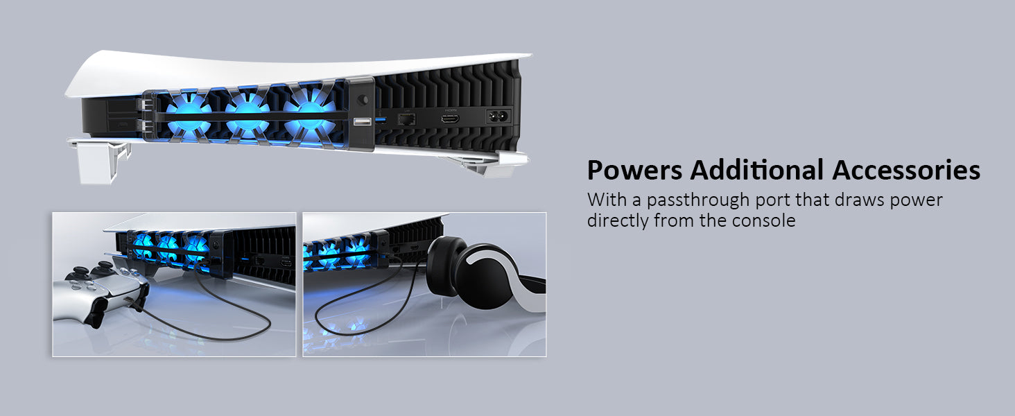 The expansion port on the fan allows you to connect the console to other devices.