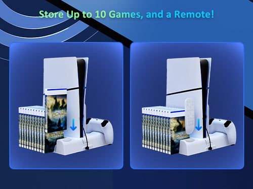 This stand comes with 10 game card slots as well as a remote control slot.