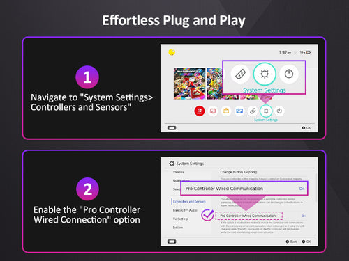 First use: Enable 'Pro Controller Wired Connection' in Switch settings.