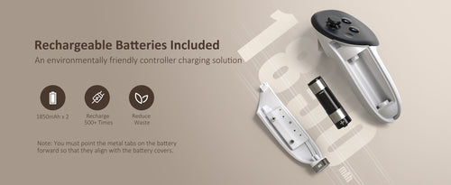 The charging dock contains 2 1850mAh rechargeable batteries.