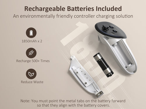 The charging dock contains 2 1850mAh rechargeable batteries.