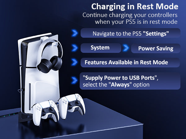 Guides setting PS5 USB port for continuous power.