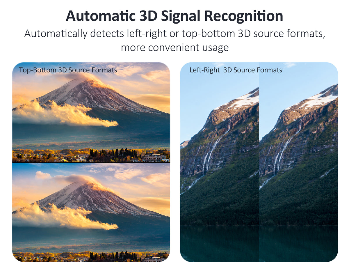 Demonstrates left-right 3D content and top-bottom 3D content separately