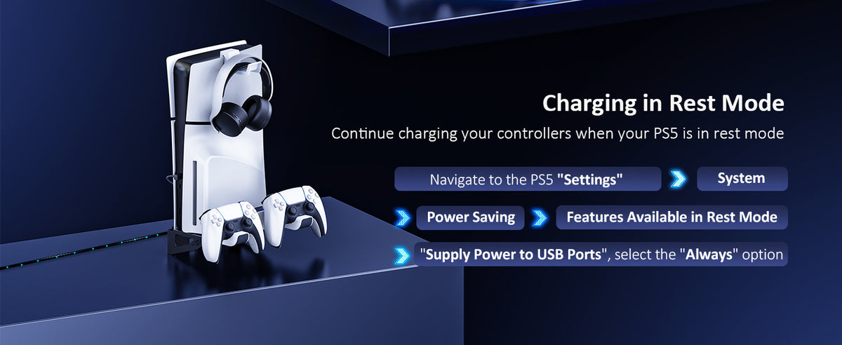 Guides setting PS5 USB port for continuous power.