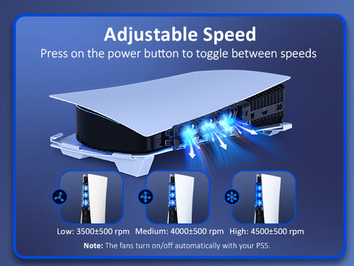 Toggle between high, medium, and low speeds of fans by pressing the power button.