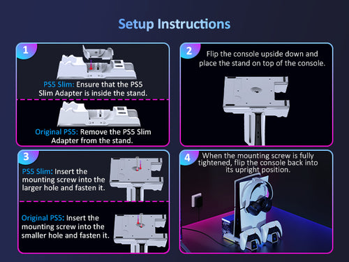 Setup Instructions for NexiGo 1526 Cooling Stand for PS5 and PS5 Slim.