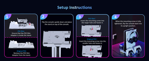 Setup Instructions for NexiGo 1526 Cooling Stand for PS5 and PS5 Slim.