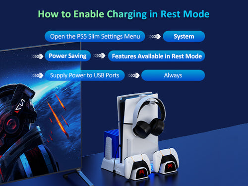 how to charge the controller while the console is in Rest Mode.