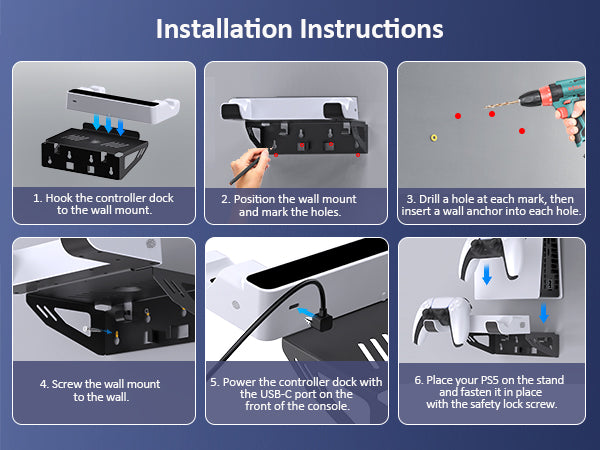 Provides detailed installation steps for the charging dock.