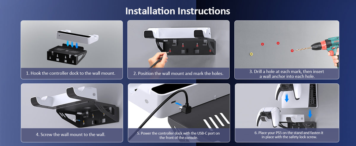 Provides detailed installation steps for the charging dock.