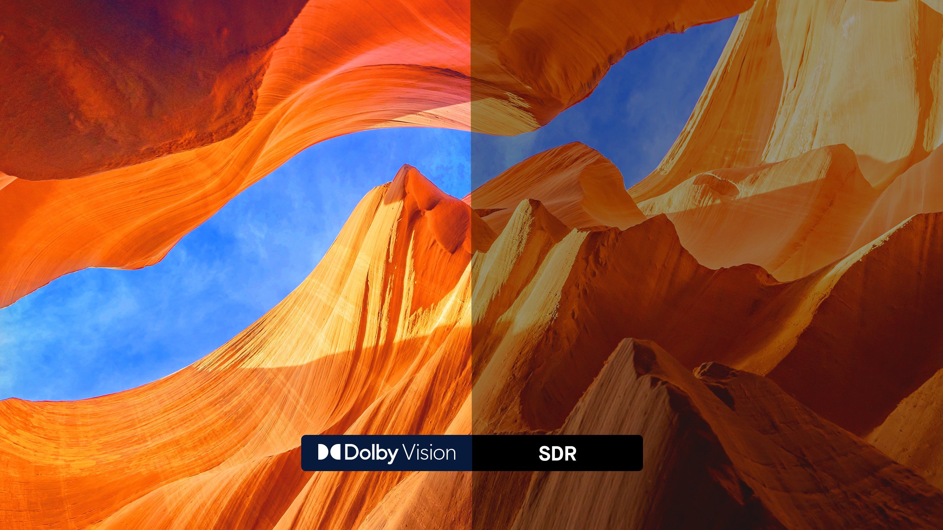 Dolby Vision surpasses SDR: A comparison image showcasing valley and sky effects.