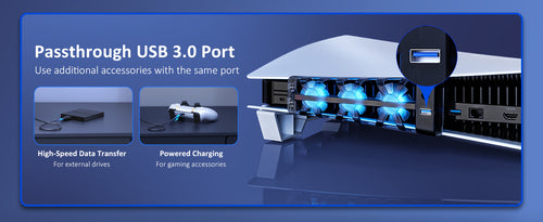 The USB 3.0 Port can transfer data for external drives and deliver power to the game controller.