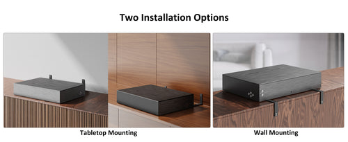 Two installation options: wall mount or TV cabinet for sliding tray