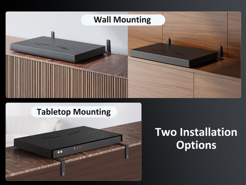 Two installation options for sliding tray: wall or TV cabinet