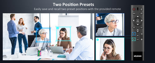 Easily save and recall two preset positions with the provided remote.
