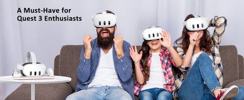 A family of three joyfully playing VR, with the S40 placed on the table.
