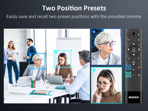 Easily save and recall two preset positions with the provided remote.