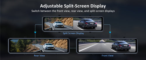 Easily switch between front, rear, and split-screen views with the adjustable split-screen feature.