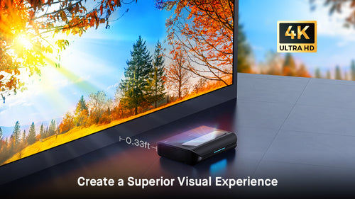 With a remarkable 0.233:1 throw ratio, this ultra-short throw projector suits any room size, delivering a striking 150