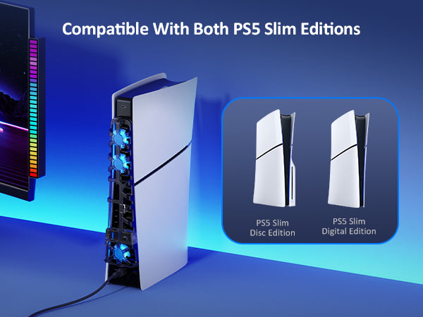 The cooling fan is compatible with both versions of the PS5 Slim