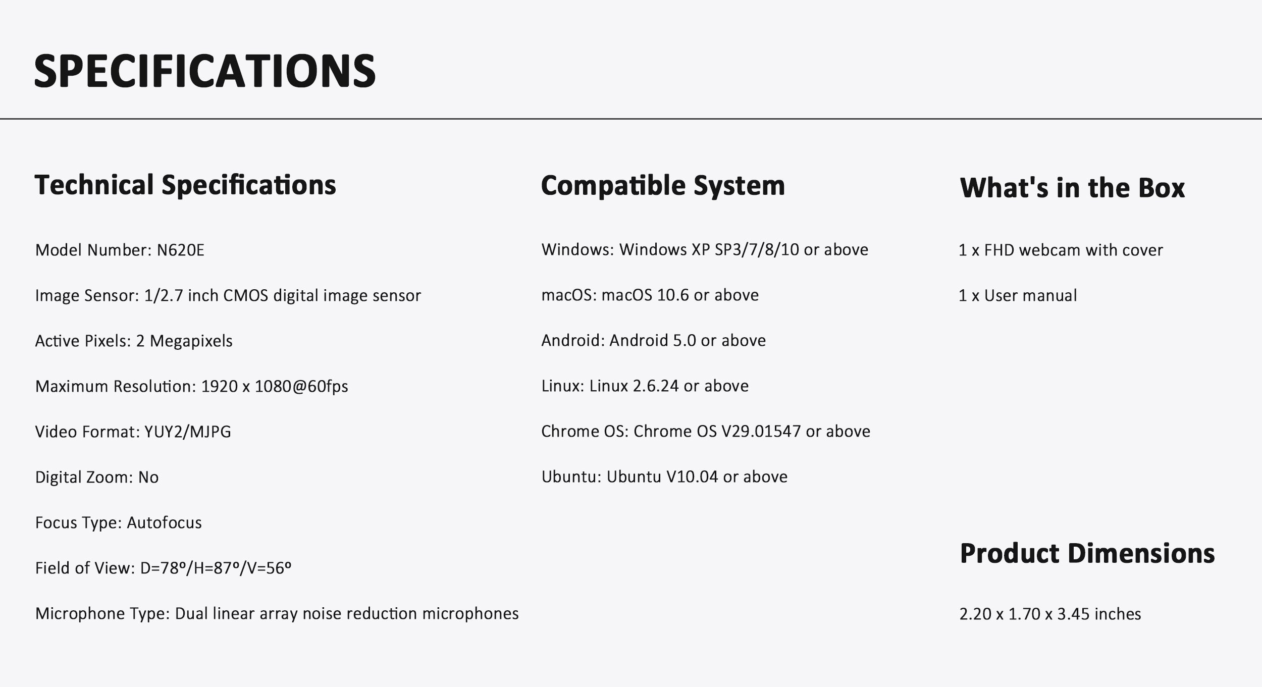 Product specifications