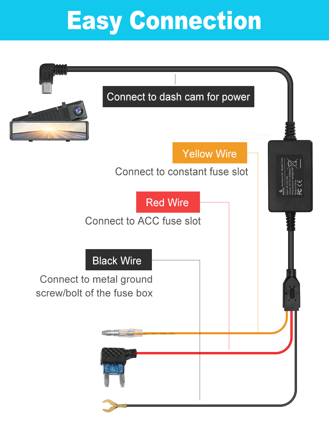 NexiGo Dash Cam Hardwire Kit with Fuse Kit | NexiGo