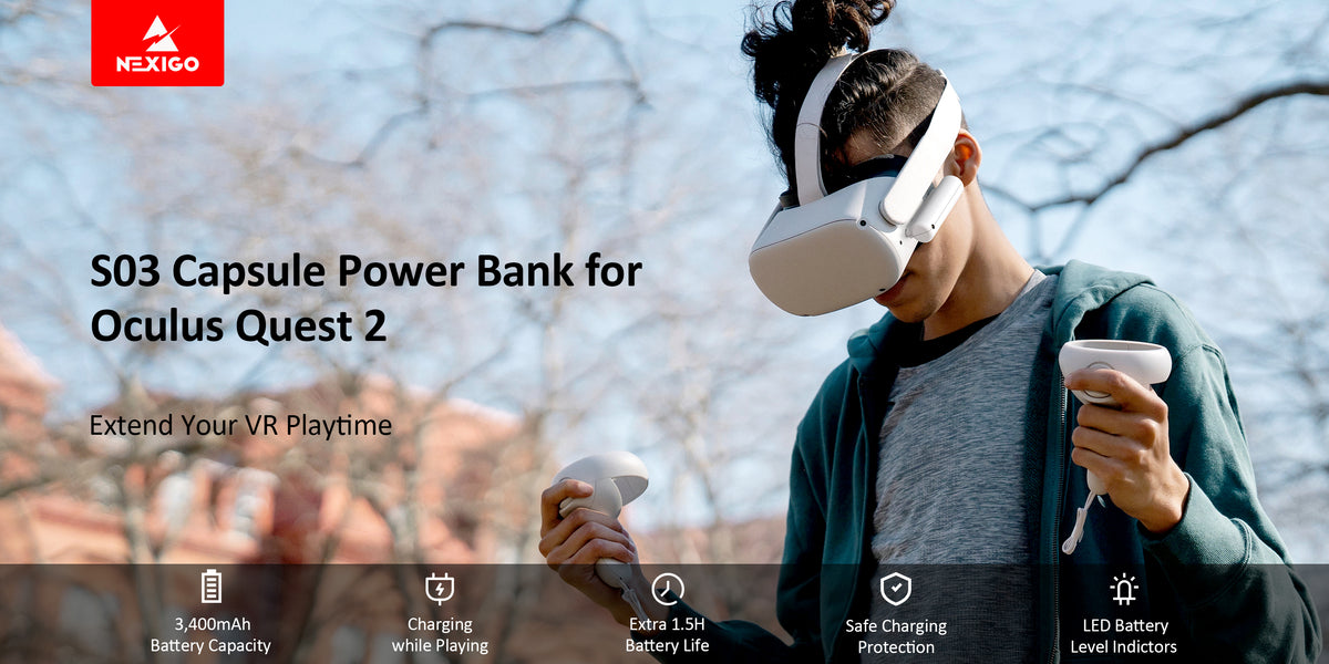 One person playing VR games with S03 Capsule Power Bank for Oculus Quest 2.