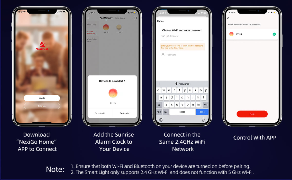 Instructions for pairing your Sunrise Alarm Clock with a smartphone.