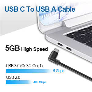 Get high-speed data transfer of up to 5Gbps with the Hi-Speed USB C to USB A Cable connection