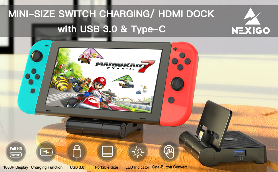 The Switch console supported on the portable charging station with USB 3.0 & Type-C