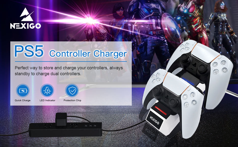  NexiGo Enhanced PS5 Controller Charger, Dual Charing Station  with LED Indicator, High Speed, Fast Charging Dock for Playstation 5  DualSense Controller, White : Video Games