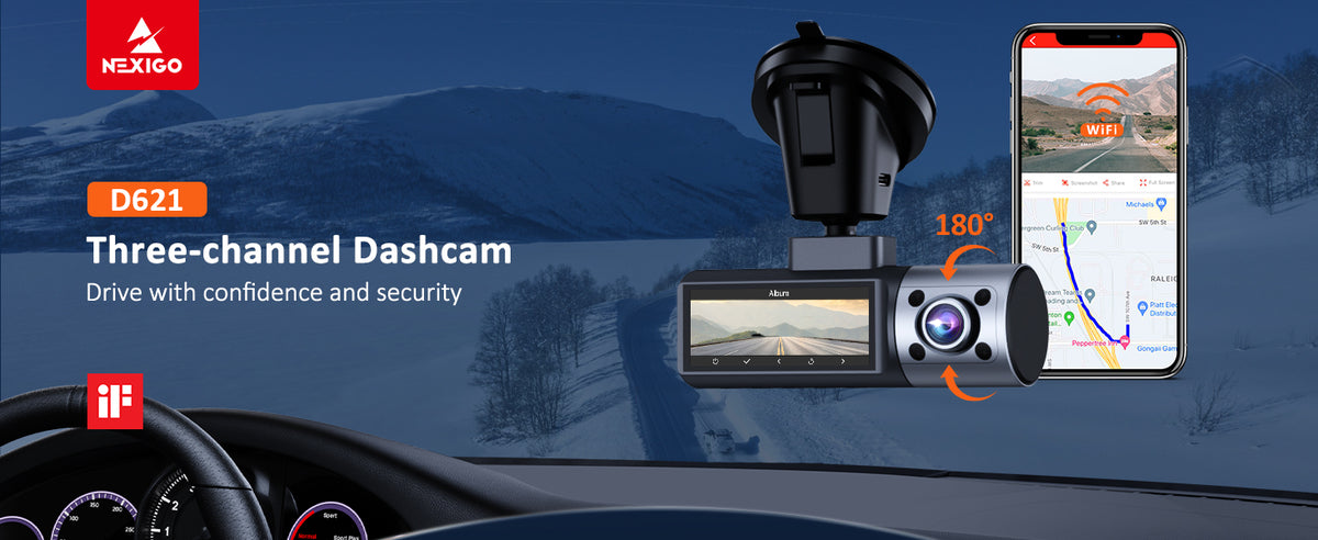 NexiGo 3 Channel Dash Cam with Rotatable Interior/Front Camera