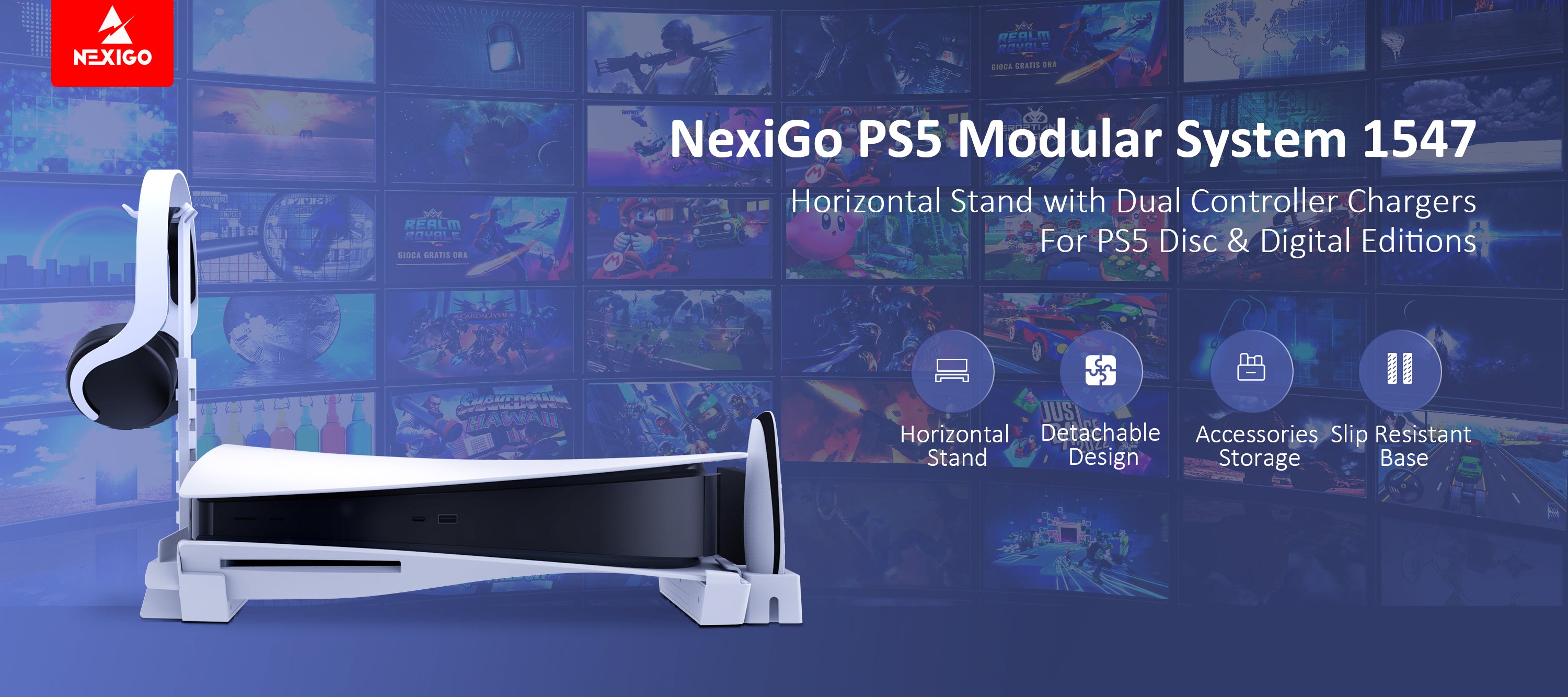 NexiGo PS5 Horizontal Stand, Protect & Improve Heat Dissipation, Compatible  with Disc & Digital Editions, Durable Anti-Slip Design