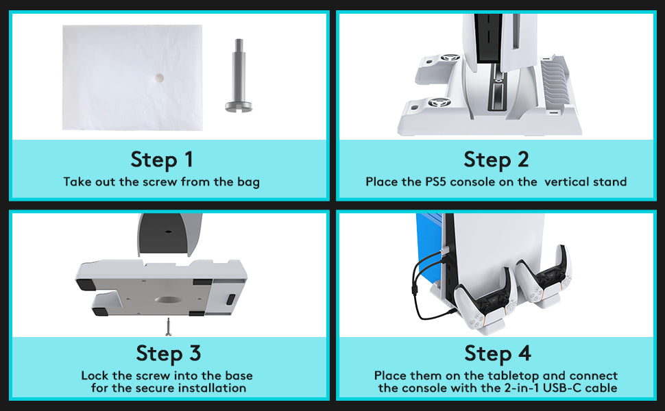 Installation steps of multifunctional PS5 vertical stand