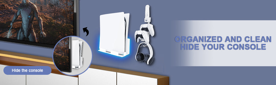 With this PS5 Wall Mount Set, you can hide the console behind the TV.