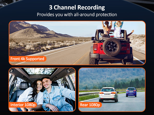 NexiGo 3 Channel Dash Cam with Rotatable Interior/Front Camera