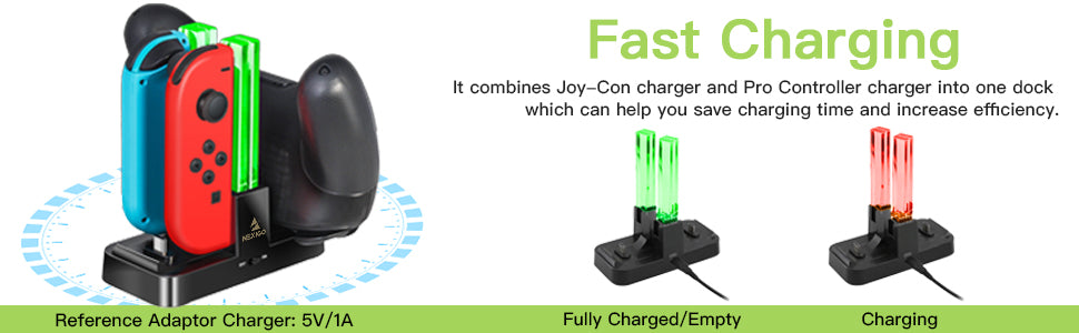 Clear charging indicator: Red for charging, green for fully charged