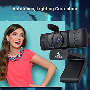 The webcam features auto-focus and light correction to prevent overexposure or darkness