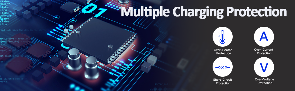 Charging dock with protection against overheating, short-circuits, over-current, and over-voltage