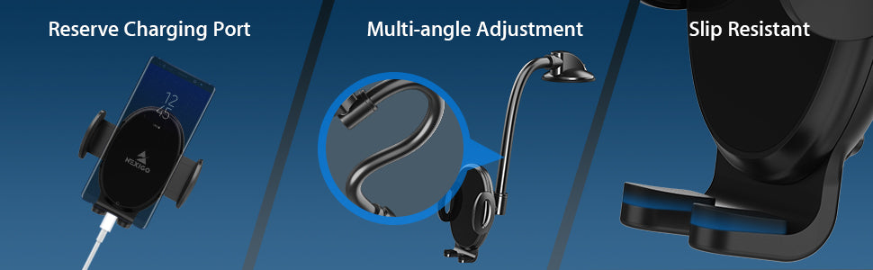 Phone Bracket: Anti-slip, Wear-resistant, Reserve Charging Port, Multi-angle adjustment.
