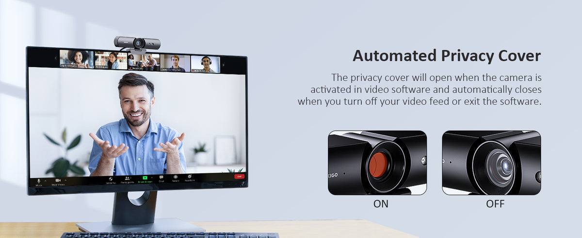 HelloCam has a privacy cover that automatically opens the camera during video calls and closes it afterward.
