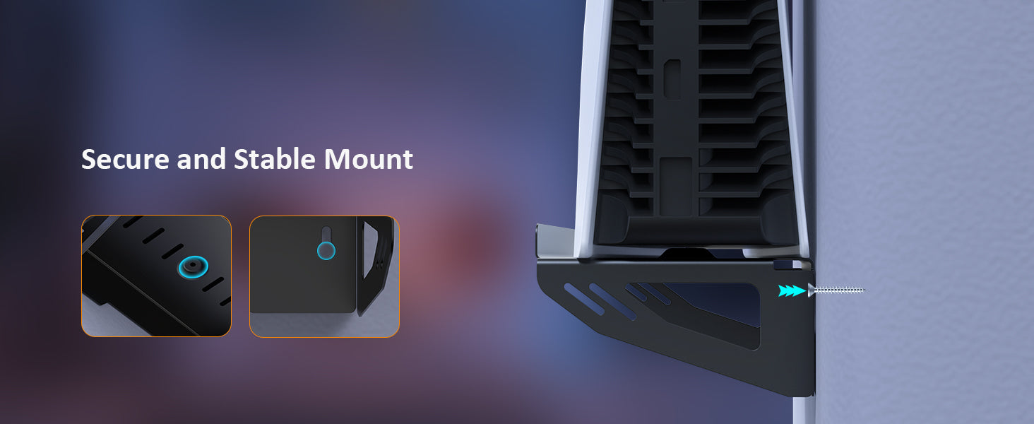 The Wall Mount is securely fixed to the wall and the PS5 console using screws.