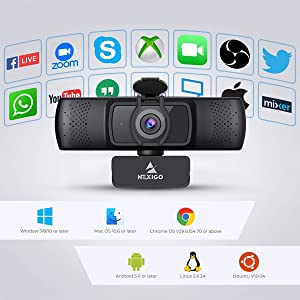 Webcam compatible with popular video software like Skype, YouTube, OBS, mixer, Facebook, and more