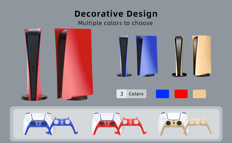 This Console Cover Kit includes red, blue, and gold colors.