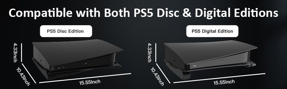 This vertical stand is compatible with both PS5 Disc and Digital editions.